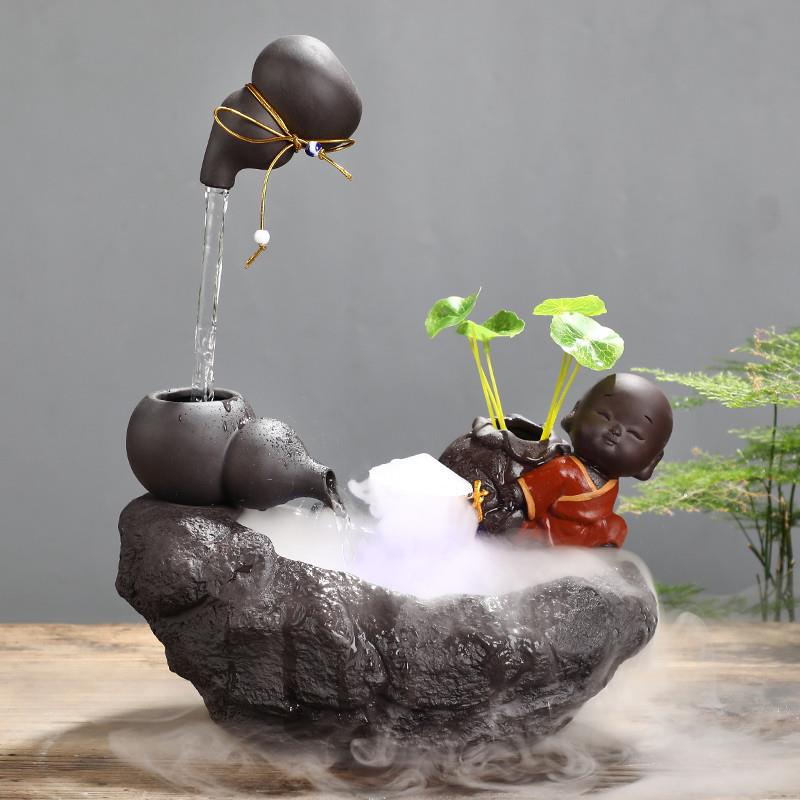 中式创意陶瓷流水喷泉加湿器鱼缸葫芦招财办公室家居饰品桌面摆件