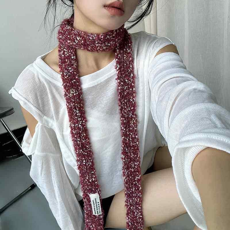 小香风亮片细围巾女氛围感辣妹针织颈百搭飘带钻石领带女领巾配饰