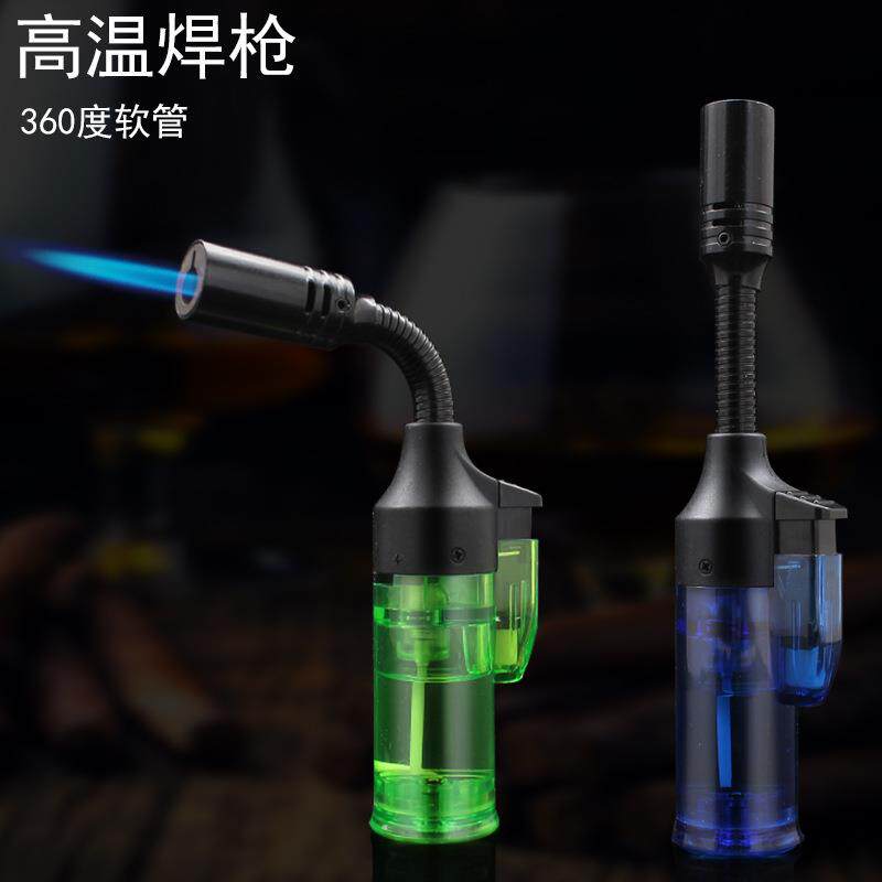 1525B充气防风打火机直冲火可锁火透明可视气体360度软管打火机