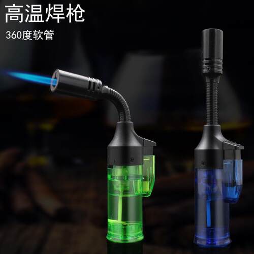 1525B充气防风打火机直冲火可锁火透明可视气体360度软管打火机