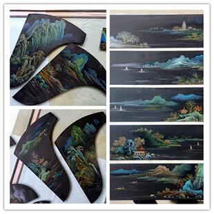 国风手工绘山水漆画古筝配件花板描金彩绘装饰板标准尺寸创意画板