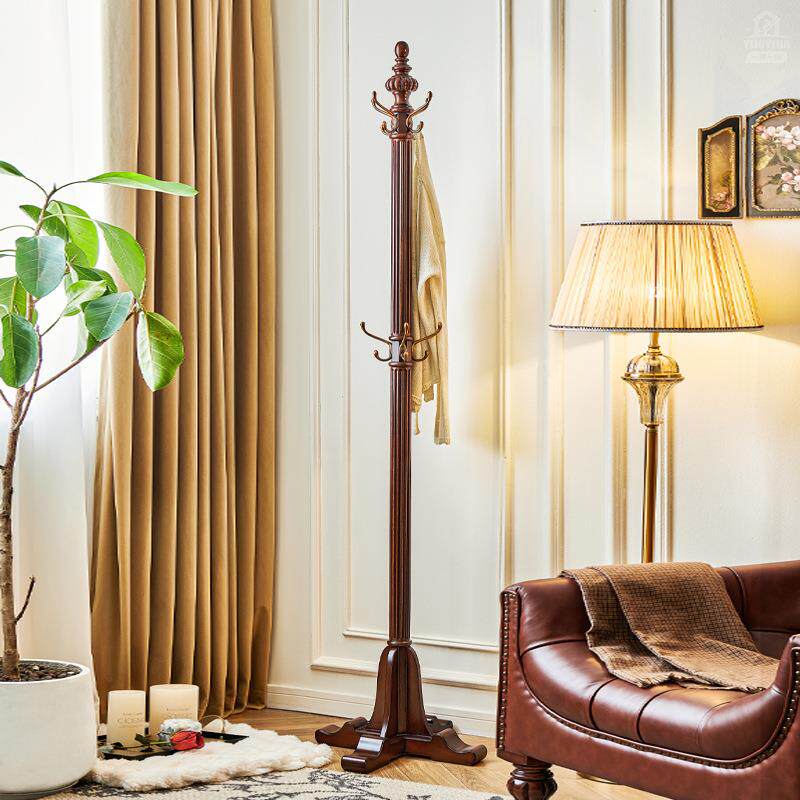 美式实木衣帽架复古全实木金丝柚木卧室落地挂衣架帝罗堡家具