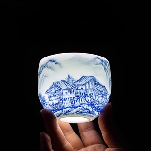 手工青花主人杯国家级大师刘培竹手绘陶瓷单杯品茗杯颜值茶器家用