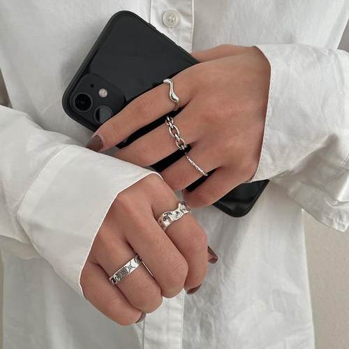 韩版S925银几何戒指女复古不规则素圈细开口指环个性创意食指戒潮