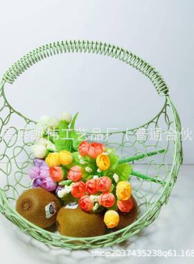 新款直销铁线工艺品 纯手工提手铁艺水果篮 家居摆件节日婚庆摆件