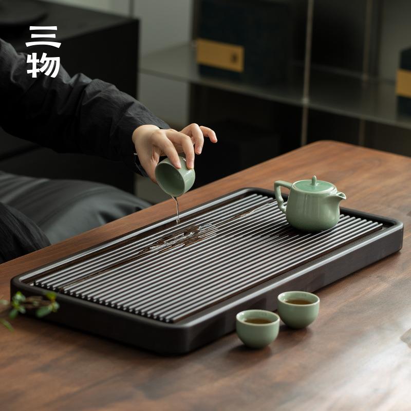 三物意竹茶盘嵌入式带排水管长方形托盘家用办公室竹制茶具高档