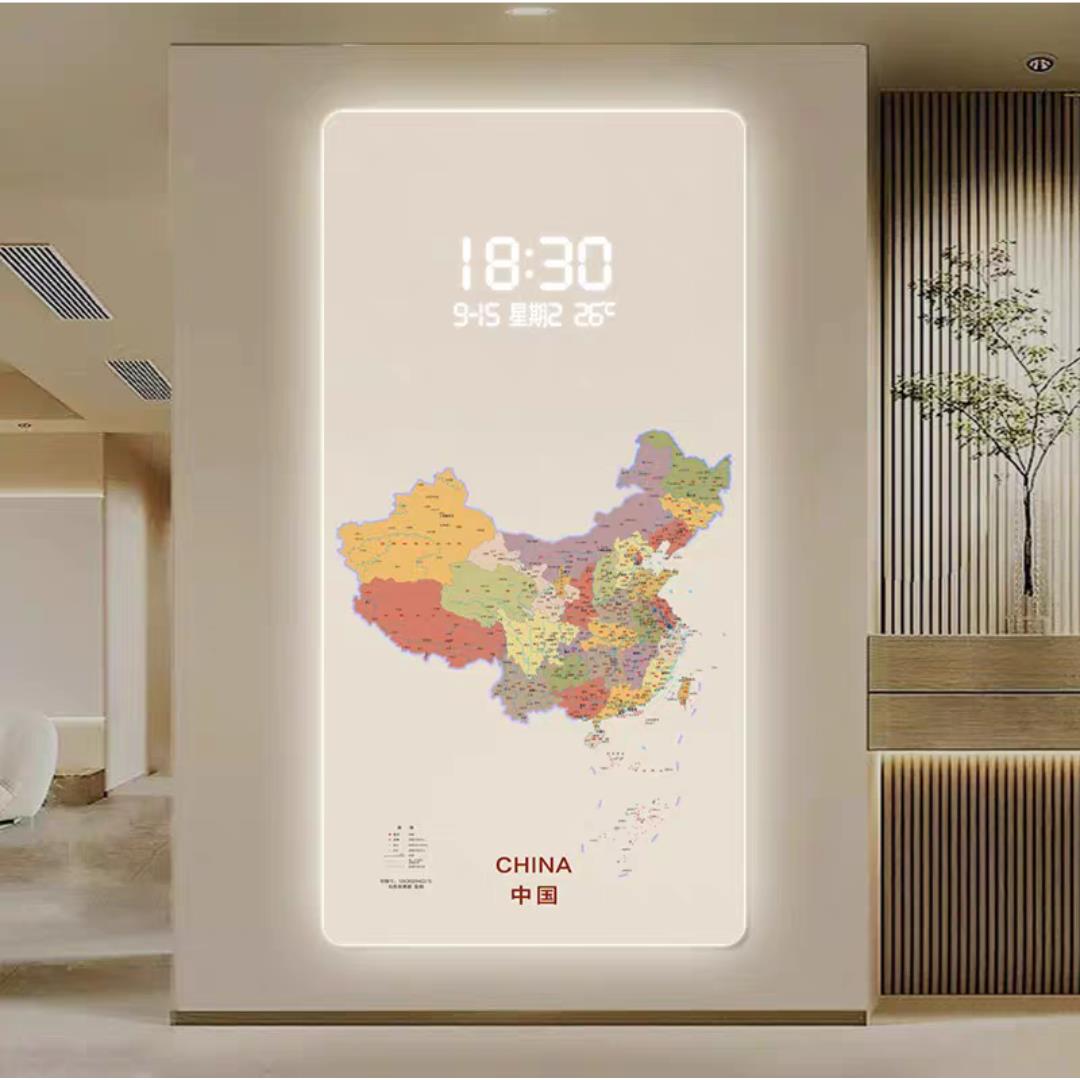 钟表挂钟客厅饭厅装饰画地图电子钟数显2025年新款创意表挂墙时钟