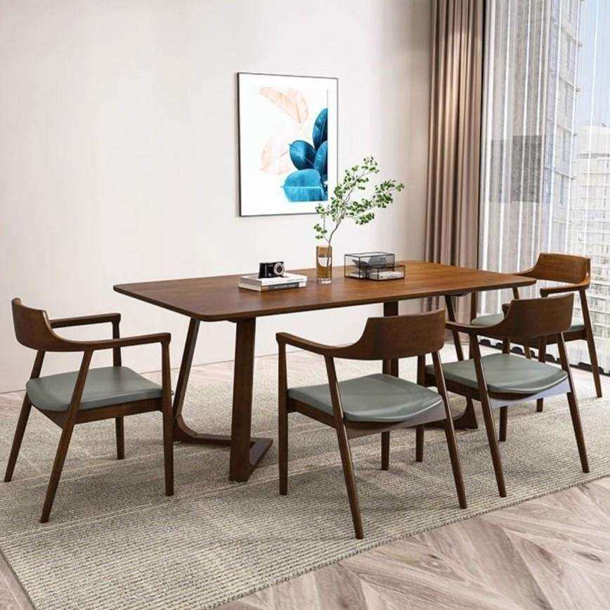 全实木餐桌长方形色原木长桌咖啡桌北欧轻奢现代简约客厅桌椅组合