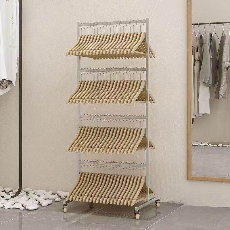 不锈钢服装店放衣架收纳架可移动收纳童装衣服架子多层收纳神器架