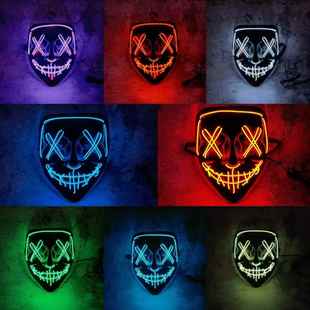 带资质万圣节发光面具V字带血恐怖LE冷光线面罩街舞骷髅鬼脸小丑