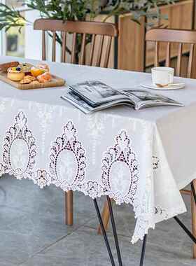 白色棉麻桌布镂空蕾丝餐桌布法式轻奢长方形桌布文艺覆古茶几盖布