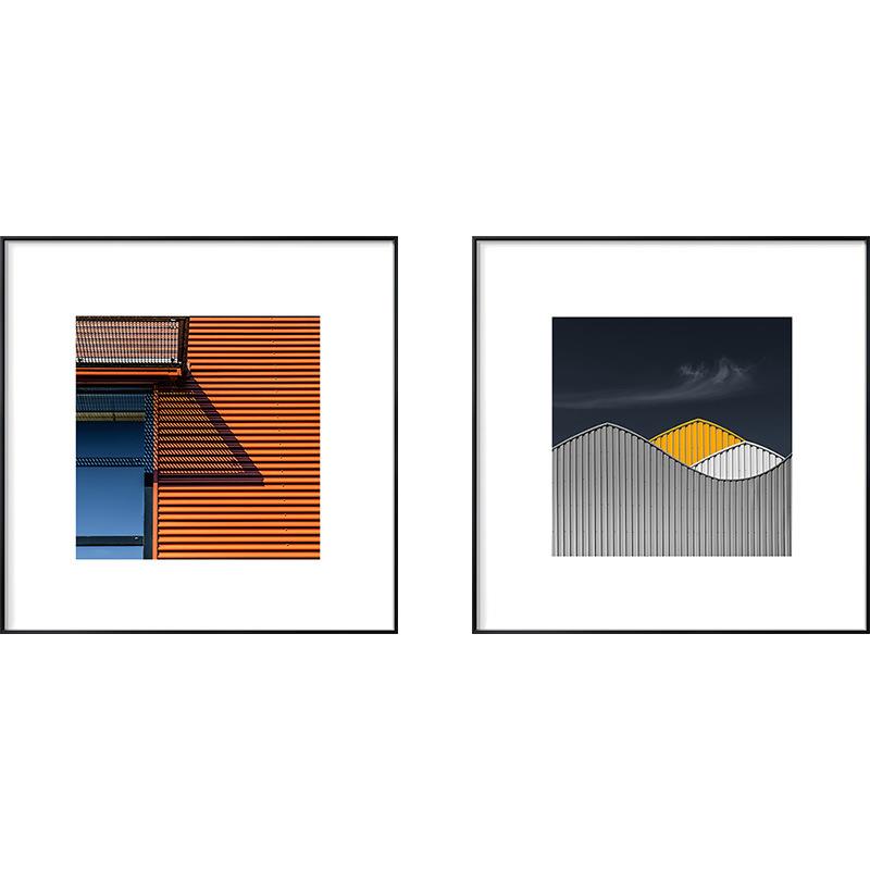 现代简约橙色建筑摄影客厅装饰画轻奢空间艺术餐厅挂画设计师壁画