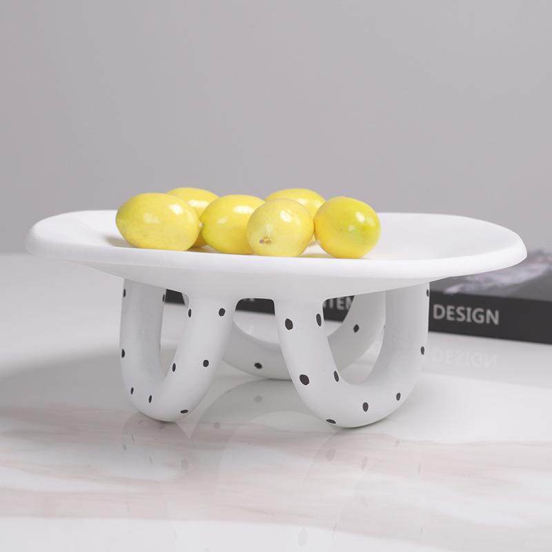 北欧现代三脚果盘树脂圆形高托盘酒店民宿自然度假风软装饰品摆件