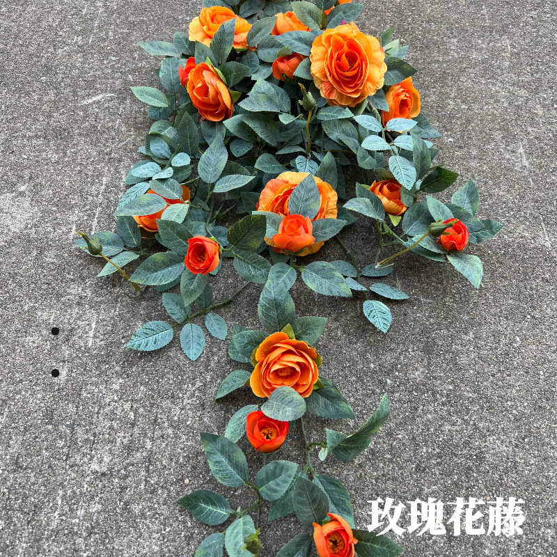 仿真玫瑰花藤摆件客厅假花干花花束餐桌花摆花绢花艺桌面轻奢摆设
