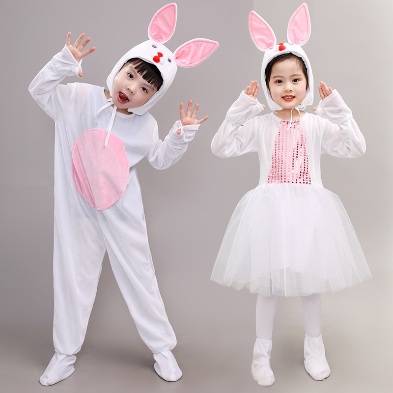儿童兔子表演服装幼儿舞蹈演出服男女通用动物服粉红小兔子服装短