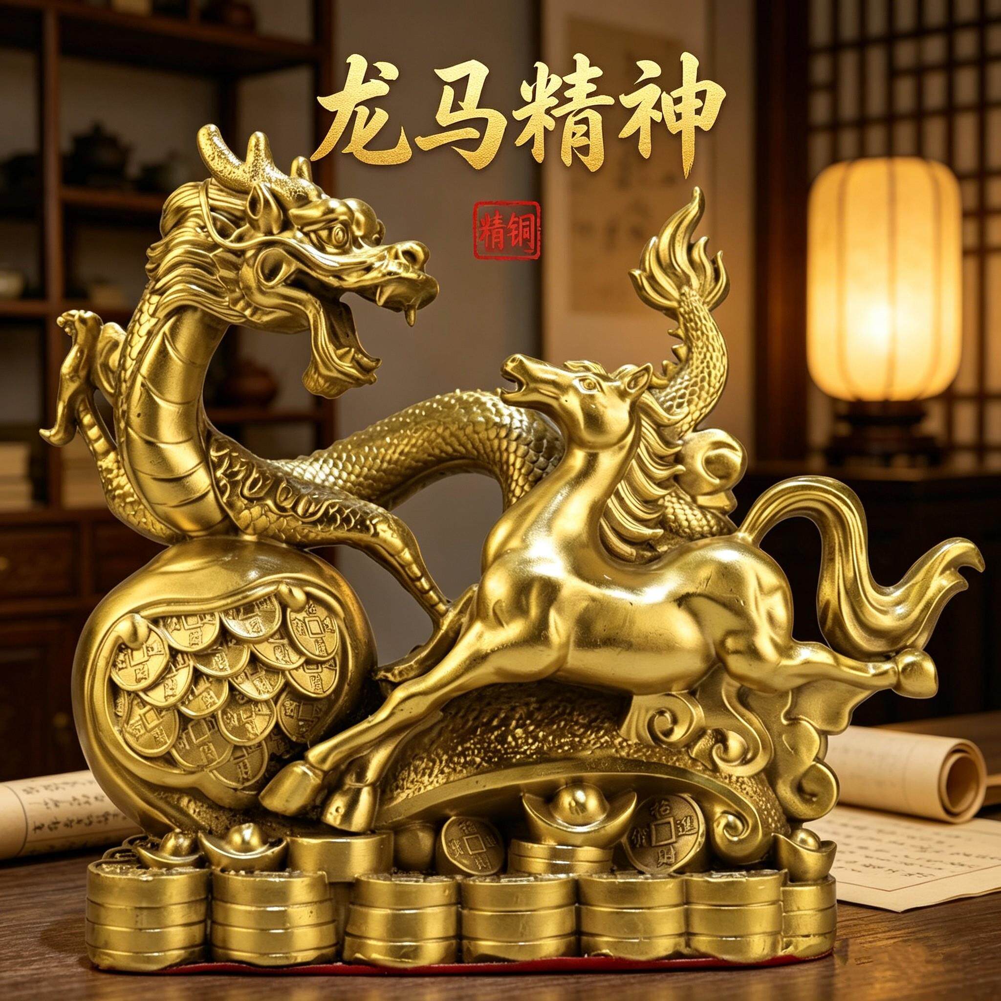 纯铜龙马精神摆件纳福聚祥招财家居玄关门店开业礼品装饰龙马铜像