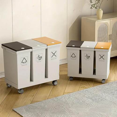60L压盖拉圾分1216桶厨房大量干湿分离收纳桶圾带轮移动类垃桶环