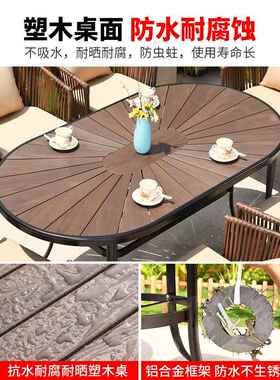 休户外桌椅庭院别墅花外园E编藤椅闲露台防腐室P阳台塑咨询客服木