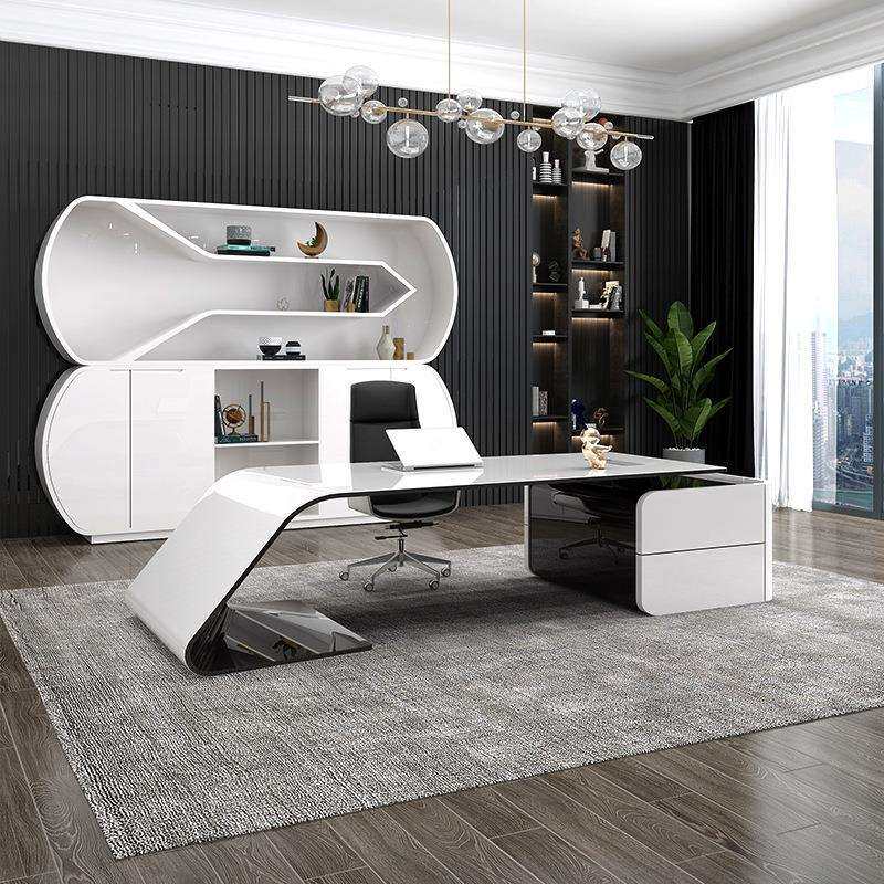 烤漆老板桌科技感办公桌简约现代总裁大班台轻奢时尚经理桌椅组合