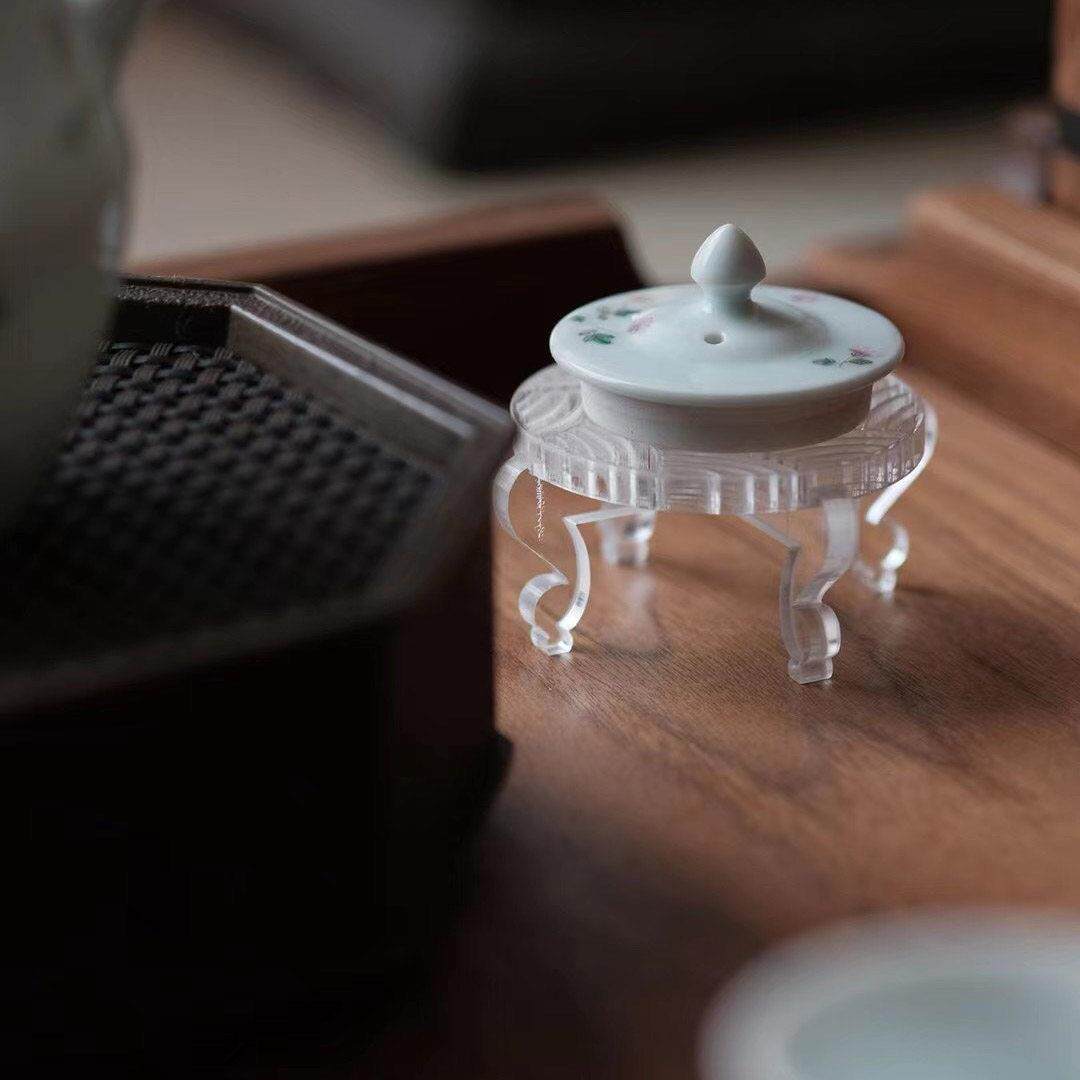 亚克力玉璧式盖置茶盖置托茶道具透明置物架雅玩配件三弯腿可拆卸