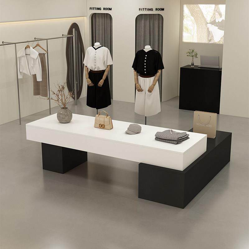 服装店中岛流水桌吧台商场展厅中间摆放化妆品鞋包饰品高低展示柜