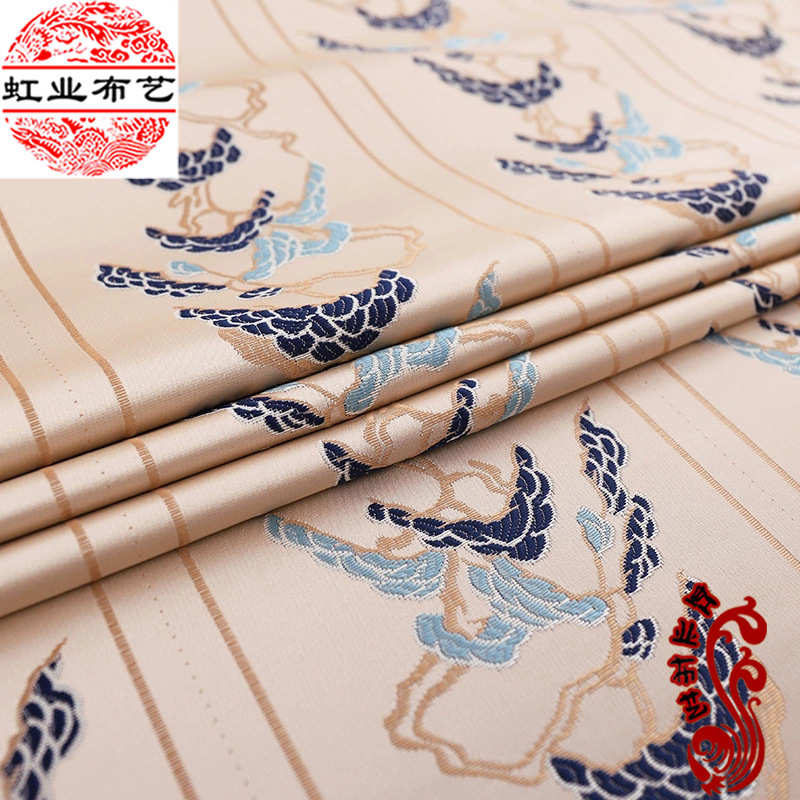 花绣抱布提中式窗帘花边装饰布布料新花布枕坐垫沙发高精密迎客松