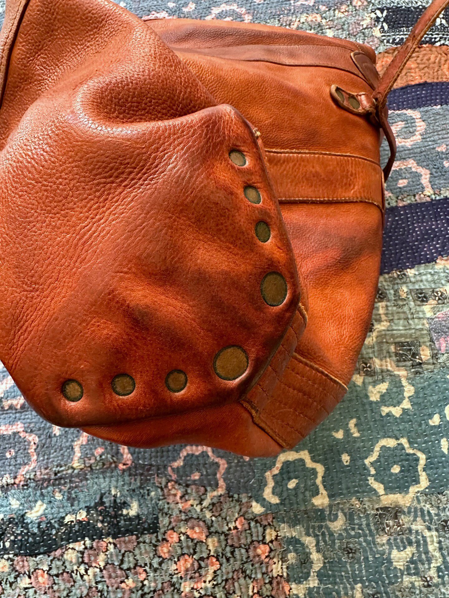 RRL Italian Brown Leather Tote — label