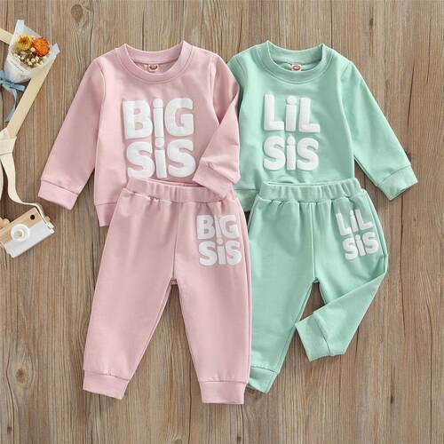 Sisters Matching 2Pcs Outfits, Letter Pattern Patchwork Long