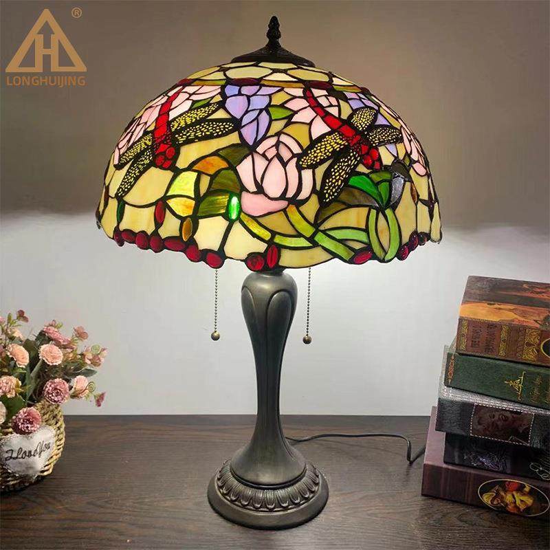 美式复古台灯床头灯 创意简约温馨浪漫民国怀旧彩色玻璃手工灯饰