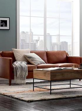 待美SG1007式复古皮发沙怀旧小户型墨绿色轻奢约现代办公室接小沙