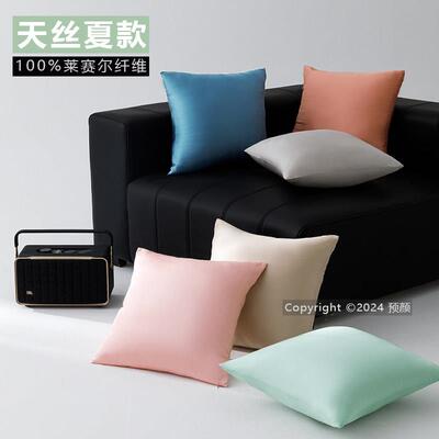 天丝抱枕套绿色夏天冰凉感冰丝方靠背套不含芯客厅沙发40x40小号