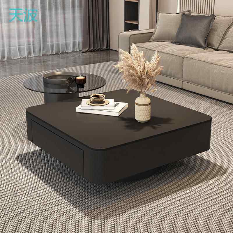 htn意式北欧轻奢茶几简约极简岩板高级组合正方形小户型现代客厅