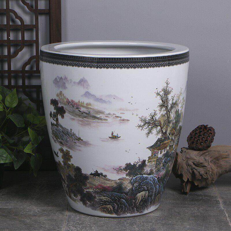 景德镇陶瓷缸书画 画卷轴缸养荷花睡莲盆水缸陶瓷鱼缸庭院养花种