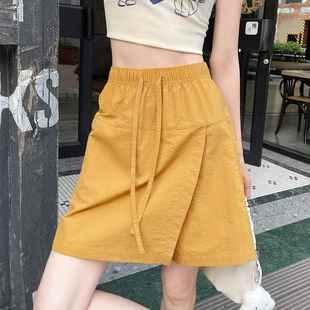 松紧腰前开叉设计感运动休闲五分裤 速干工装 2025新款 女夏季 裙 裙裤