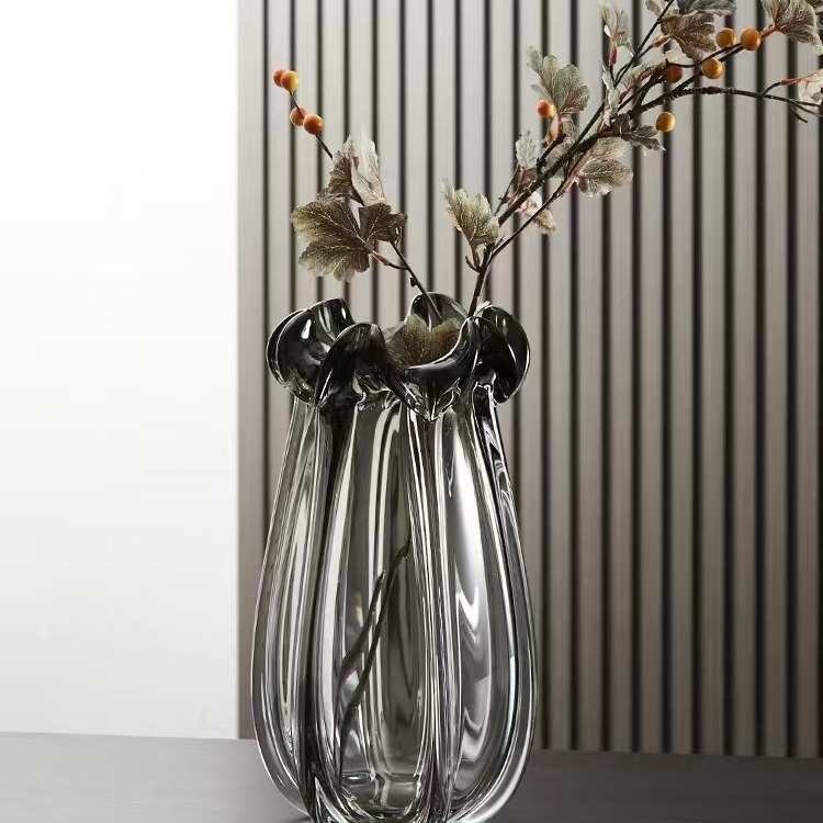 现代北欧轻奢琉璃花朵造型水培玻璃花瓶设计师款欧式家居装饰摆件