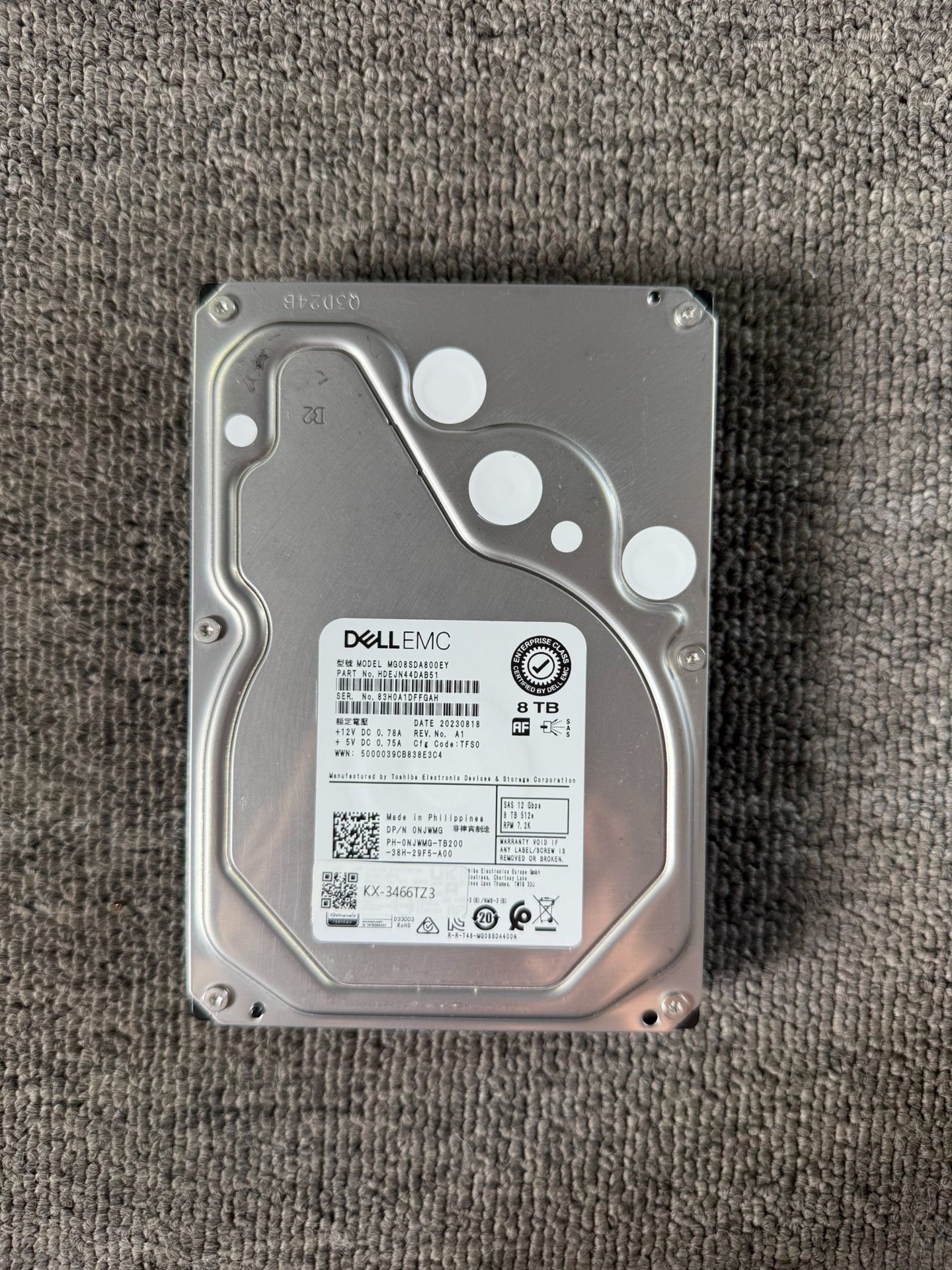 戴尔8t sas 7.2K MG08SDA800EY PN：