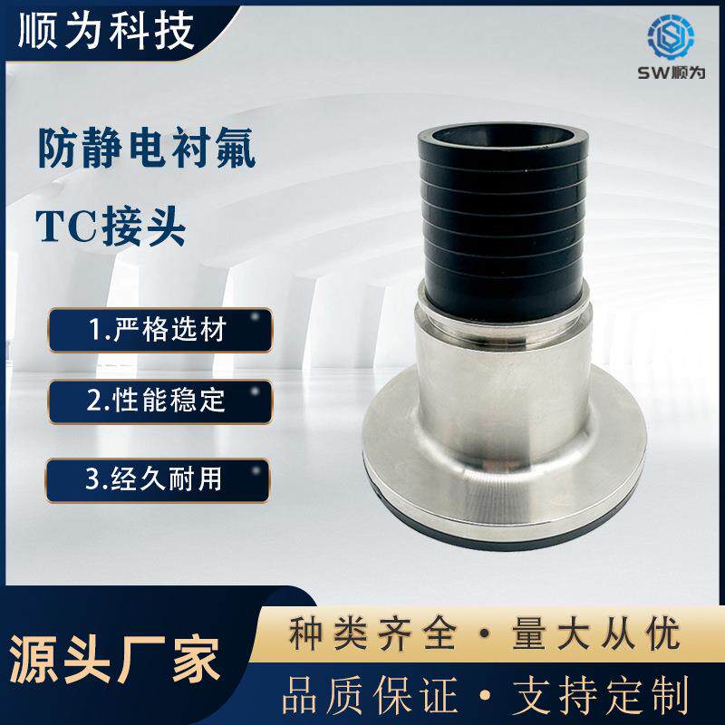 顺为不锈钢防静电快装扣压耐腐蚀衬氟接头制药级内衬四氟TC接头