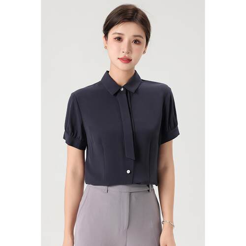 高档巴慕拉2024新款招色衬衫女长袖紫银行服灰工作服衬衣工装制行
