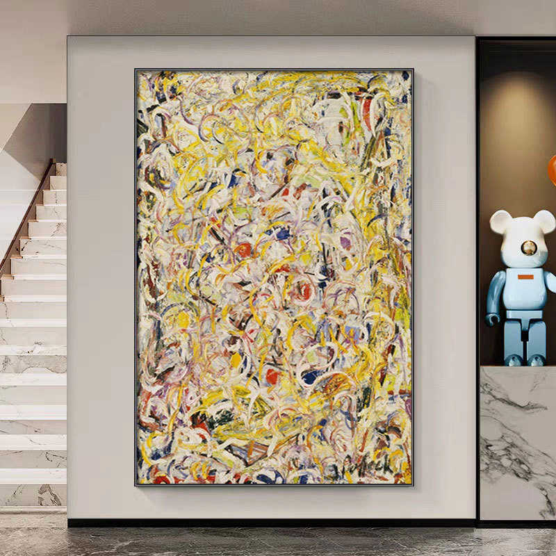 玄关装饰画波洛克艺术抽象走廊过道壁画竖版线条玄幻大幅客厅挂画