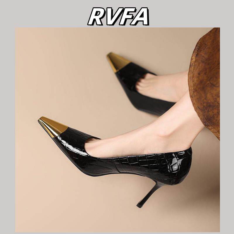 RVFA原创设计2026新款高级感单鞋女方头轻奢细跟高跟鞋漆皮金属头