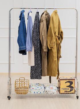 服装店展示架男女货架不锈钢落地式挂衣架陈列中岛单杠移动带轮子