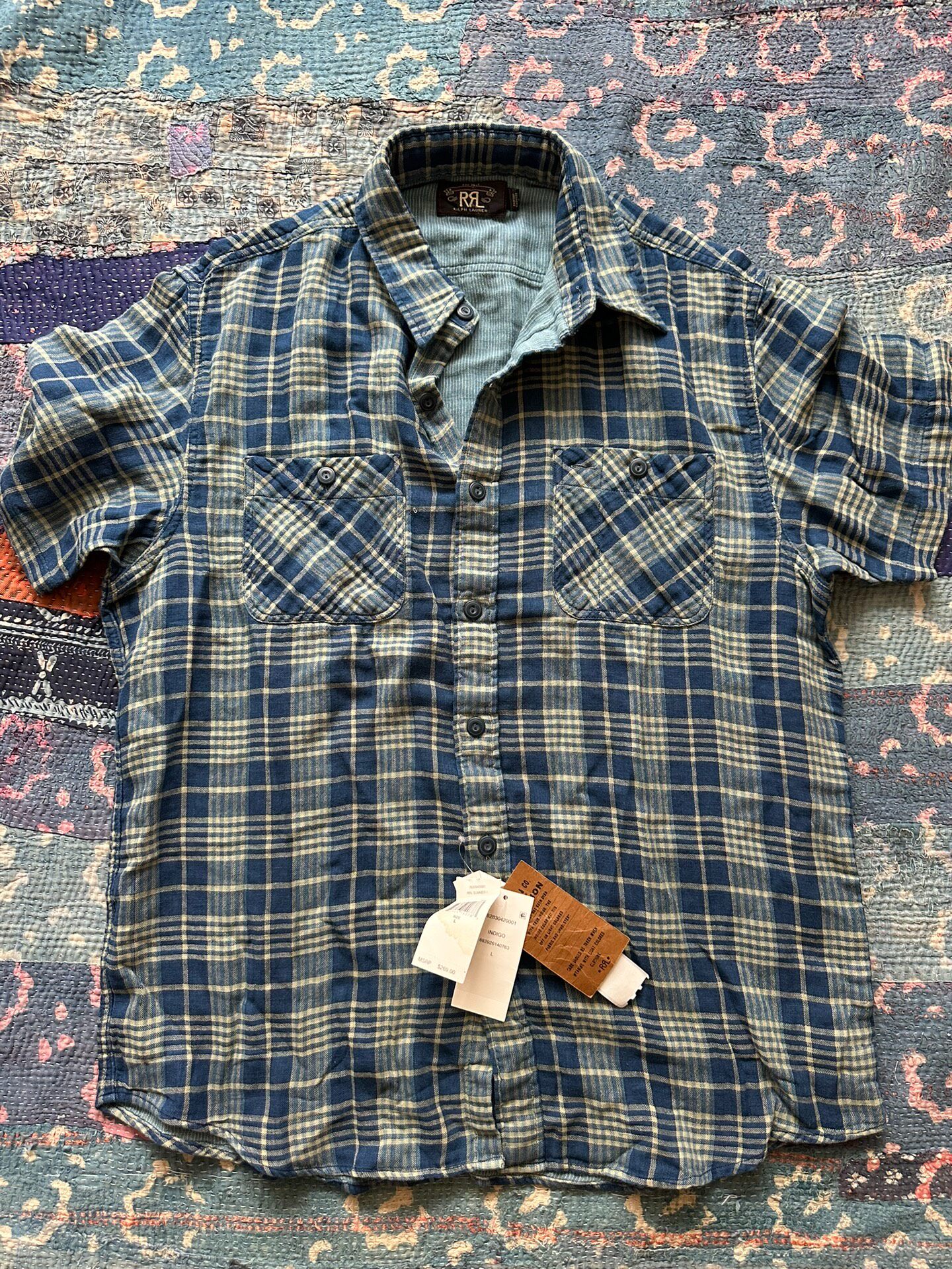 RRL Blue Yellow Check Short-Sleeve Shirt