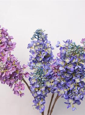 紫丁香手感绢布仿真花家居餐桌装饰花艺法式紫蓝色花材婚庆道具花
