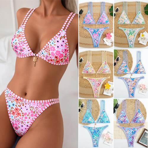 Womens Floral Print Bikini Set Casual Adjustable Strap Swim