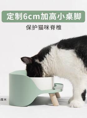 陶瓷猫碗猫咪食盆猫咪粮碗狗碗饮水碗月半双碗保护颈椎宠物碗用品