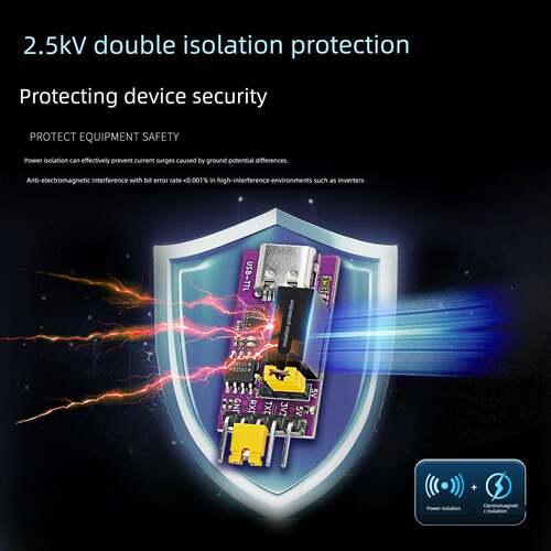 CH343P下载器 5V/3V3隔离型USB转TTL模块 串口隔离 6Mbps Type-C