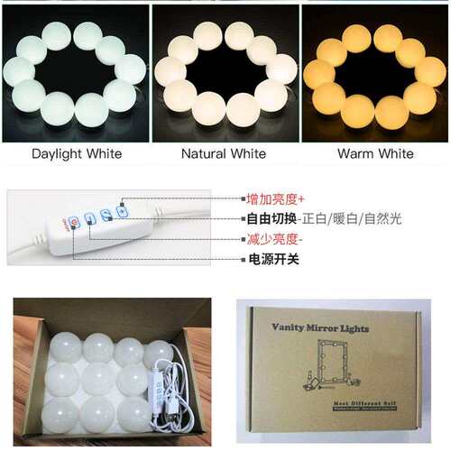 化B妆镜灯泡 镜子光灯l ed好莱坞浴室梳妆补台三色调SF607光 US