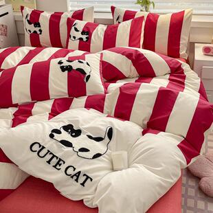 卡通纯棉床上四件套100全棉床品毛巾绣可爱被套儿童床单人三件套