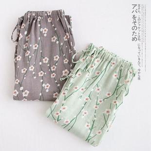 双层纱布薄款 春秋季 大尺码 日系小清新梭织棉长裤 家居 女士纯棉睡裤