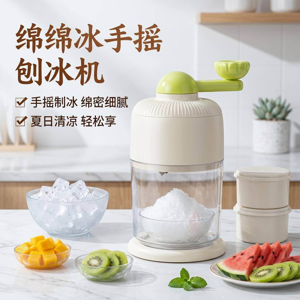 家用小型手动刨冰机制作绵绵冰碎手摇破冰机不插电摆摊商用碎冰器